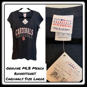 NWT OFFICIAL MLB Rhinestone Navy, Red, White & Silver Cardinals tee Size Large